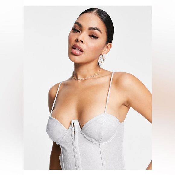 ASOS Design Glitter Corset Bodice Mini Dress NWT - Picture 2 of 8